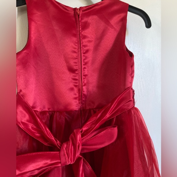 🌸Chic Red Sleeveless Dress with Red Layered Lace with Red Beaded Belt C - Picture 8 of 9